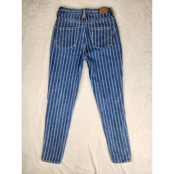 American Eagle Mom Jeans Womens 00 Blue White STRIPED Denim HIGH RISE 24 X 27 - Picture 10 of 16